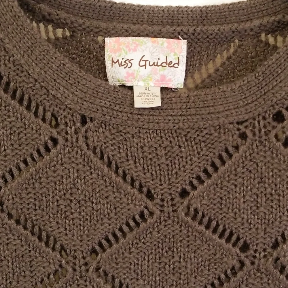 MISSGUIDED Brown 3/4 Sleeve Open Knit Sweater M - Picture 8 of 8
